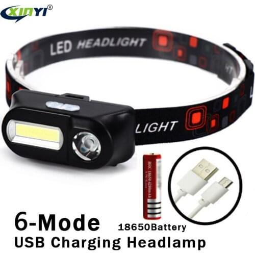 4000ml COB XPE LED Mini Headlight 6-Mode USB Charging Headlamp Camping Flashlight Hunting Frontal Use18650 Battery