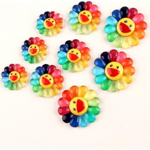 100pcs Kawaii Flatback Resin Rainbow Color Smiling Flower Charms Pendants For DIY Slime Decoration Earrings Jewelry Accessory