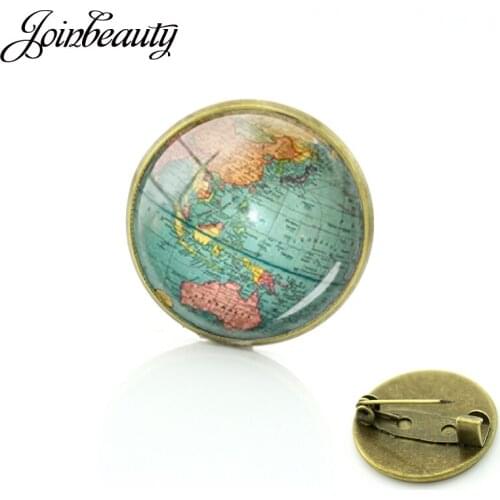 JOINBEAUTY Earth brooch pins globe jewelry Glass tile pins of globe World map art badge for men women Drop shipping D724