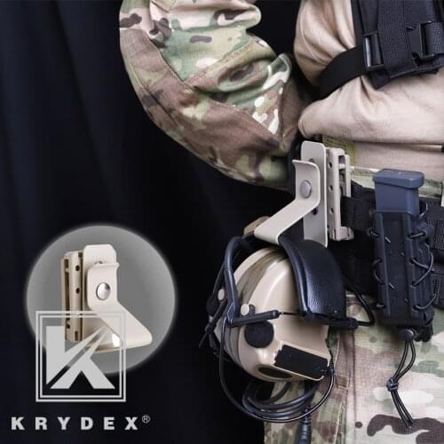 KRYDEX IPSC Tactical Sport Headset Holder MOLLE Earphone Stand Compatible w/ 1.5"- 2" Belt For Peltor MSA IMPACT Walkers Razor