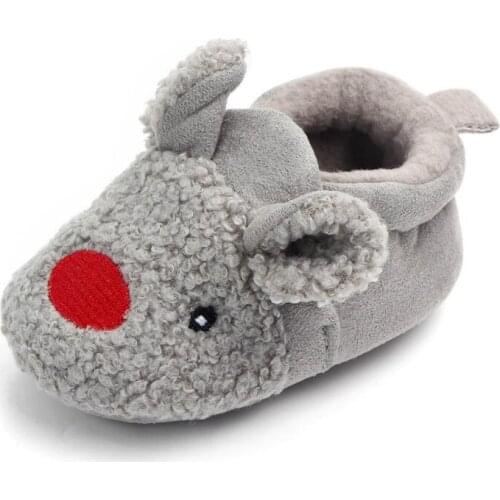 Baby Cotton Shoes Winter Cute Warm Non Slip Walking Home The floor Coral Cartoon grey walking shoes 11CM 12CM 13CM