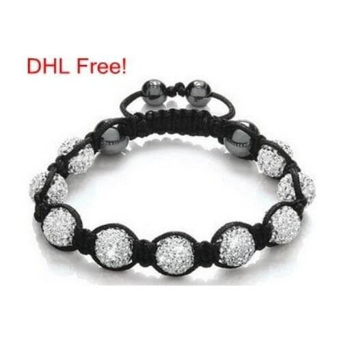 DHL Free Hahr3ite 10mm Micro Pave Disco Ball Bead Bracelet men natural stone lot jewelry crystal