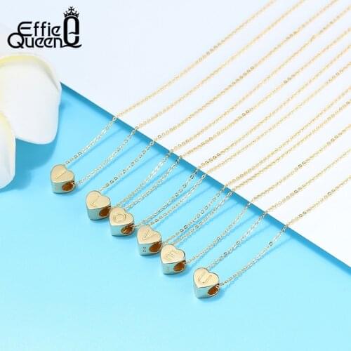 Effie Queen A to Z 26 Letter Alphabet Gold Color Heart Shape Pendant Necklace Real 925 Sterling Silver Necklace Jewelry SCB31