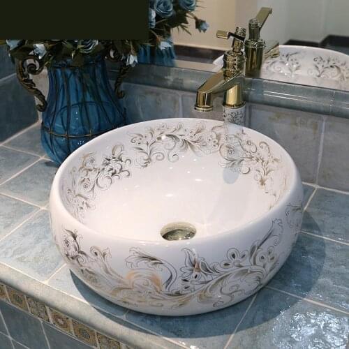 Europe style chinese washbasin sink Jingdezhen Art Counter Top ceramic wash basin bathroom sink painted porcelain sinks