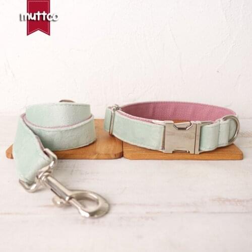 MUTTCO beautiful pet dog ID tag collar leash THE MINT PINK self-design adjustable puppy nameplate collar 5 sizes UDC109