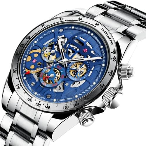 Mechanical Mens Watches HAIQIN DESIGN Automatic Wrist Watch Luxury Gem Watch Stainless Steel Sports Clock Skeleton Tourbillon