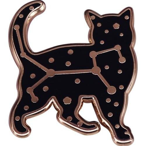 Cartoon Meteor Constellation Celestial Cat Enamel Metal Badges Lapel Pin Brooches Jackets Jeans Fashion Jewelry Accessories