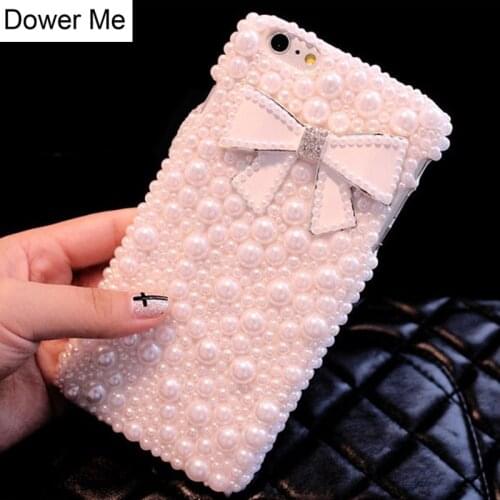 Fashion DIY Cute Bowknot Bling Full White Pearl Diamond Case Cover For iPhone 12 Mini 11 Pro Max XS Max XR X 8 7 6 6S Plus SE