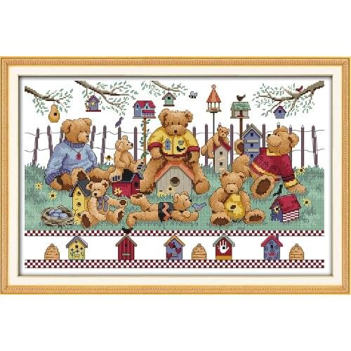 Little bear party cross stitch kit cartoon animal print stamped 14ct 11ct hand embroidery DIY handmade needlework supplies bag