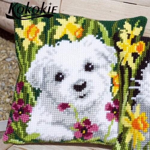 Knitting needles kit for 3d embroidered mats handmade embroider Needlework kits cross stitch set sales dog printed pillowcase