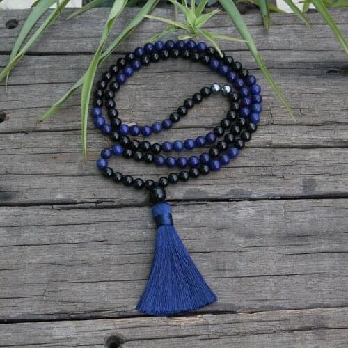 100% 8mm, 6mm, 4mm, Natural Beads, Lapis, Black Onyx, JapaMala, Yoga Necklace, Spiritual Jewelry, Meditation, 108 Mala Beads