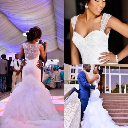 Nigerian Wedding Dresses Sheer Straps Sequins Mermaid Court Elegant Arabric Muslim Plus Size Bella Naija Illusion Bridal Gown
