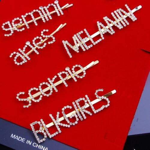 New 12 Constellation Letter Hairpin Crystal Word Letter Hairclip for Girl Hairgrip Rhinestone Zodiac Hair Barettes Accessories