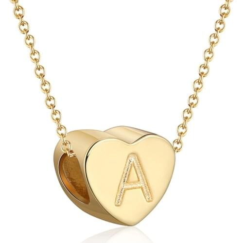 ORSA JEWELS A to Z Heart Shape 26 Letter Alphabe Bead Pendant Necklaces Real 925 Silver Gold Color Jewelry Party Gift SCB31