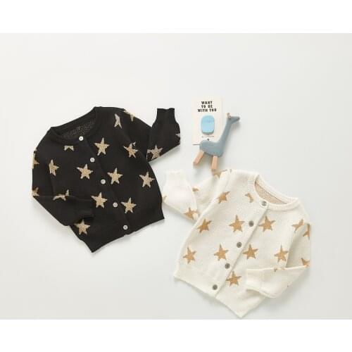 8767 Autumn New Infant Knitted Sweater Cardigan Girl Baby Long Sleeve Cotton Star Coat Baby Tops