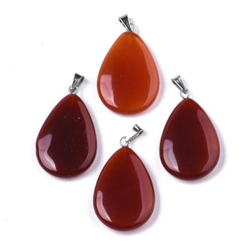 2pcs Natural Red Agate Pendants Carnelian Teardrop Charms for Jewelry Making Necklace Earring Accessories 32*20*5mm Hole 6*3mm