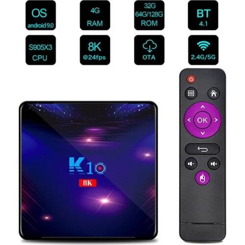 K10 S905X3 Smart TV Box Android 9.0 4K HD Google Play 4G Wifi Bluetooth-Compatible 4.1 Receiver Media Player HDR 64GB TV BOX