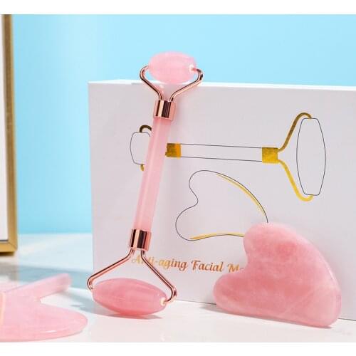 Natural Rose Quartz Roller Facial Jade Roller Stone Gua sha Scraper Face Lifting Massage Skin Eye Body Massager Beauty Care Tool