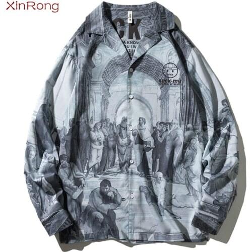 2021 New Summer Large Size Mens Retro Urban Shirt Long-sleeved European Palace Flower Shirt Mens Digital Printing Loose Shirt