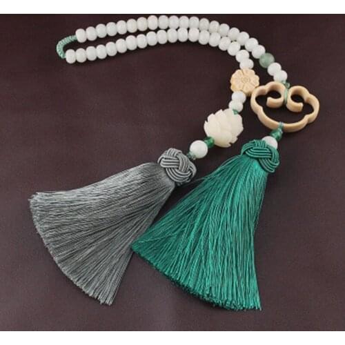 Handmade Retro Crystal Car Pendant Interior Accessories for Girls Bodhi Root Wishful Mirror Rear View Ornaments