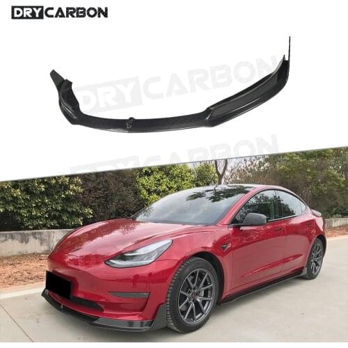 V Style Carbon Fiber Car Front Bumper Lip Spoiler Splitters for Tesla Model 3 2018 - 2020 Body Kits Chin Portector Spoiler
