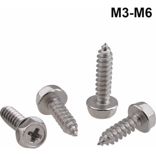 M3 M4 M5 M6 304 Stainless Steel Phillips Cross External Hex Hexagon Flange Self Tapping Screw With Pad Washer Wood Screws
