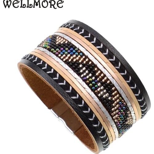 WELLMORE Bohemia bracelet Bangle 13 color beaded bracelets leather bracelets for women fashion jewelry bracelet femme wholesale