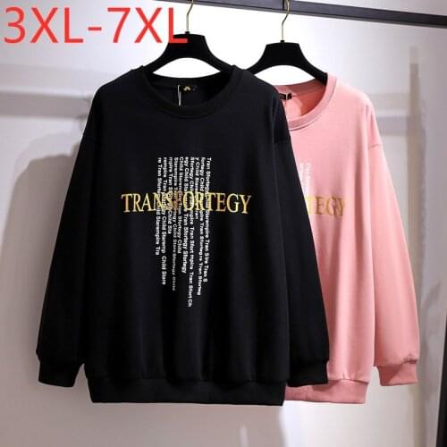 New Ladies Spring Autumn Plus Size Tops For Women Large Long Sleeve Loose Black Cotton Print Thick T-shirt 3XL 4XL 5XL 6XL 7XL