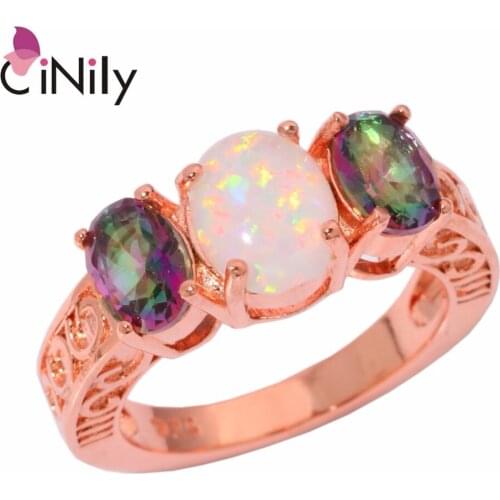 CiNily Created White Fire Opal Mystic Zircon Rose Gold Color Wholesale Hot Sell Jewelry for Women Gift Ring Size 7 8 9 OJ9176