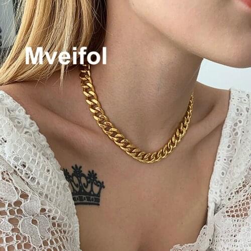 Punk Gold Color Cuban Link Chain Necklace for Women Chunky Big Thick Chain Statement Choker Necklace Hip Hop Statement Jewelry
