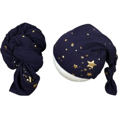 2 Pcs Baby Receiving Blanket+Beanie Cap Set Infants Sleeping Swaddle Wrap Turban Tail Knot Hat Kit Photography Props