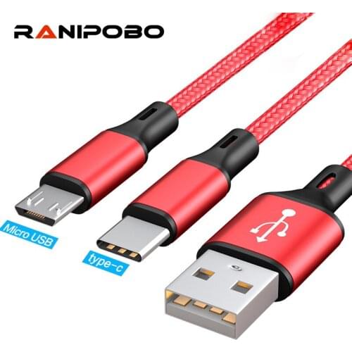 2 in 1 USB Cable Micro USB Type C Cables Fast Charger Tablet Phone Charge Cord Nylon Braided USB-C Charging Wires For Huawei P20
