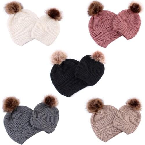 2018 Fashion Mom Knitted Hat BABY Winter Warm Bobble Hat Baby Girl Cute Gift
