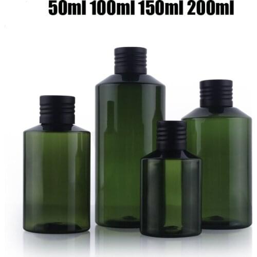 300PCS/lot High Grade 200ml PET Bottle, 200cc Plastic Dark Green Bottle with Black Aluminum Caps Lids,Cosmetic Packaging