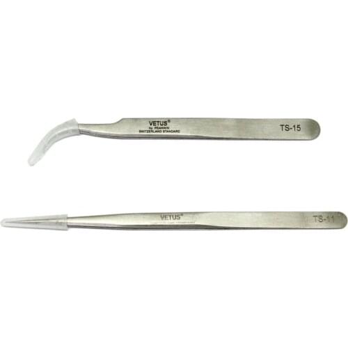 Aidetek New Steel Fine Tip Straight design Tweezers 2PCS Forceps Non-magnetic chips IC SMD SMT compone TS-11,TS-15