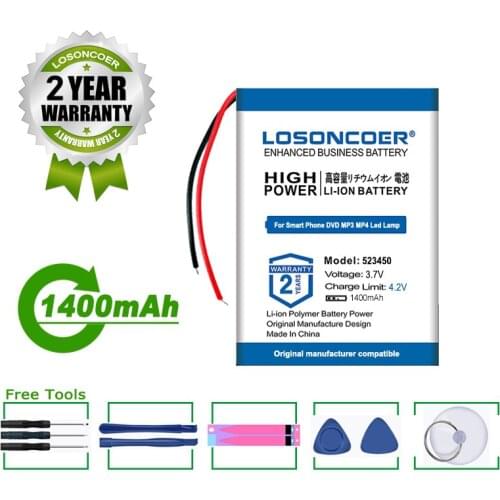 LOSONCOER Battery 1400mAh 503450 523450 543450 Battery For Smart Phone DVD MP3 MP4 Led Lamp GPS