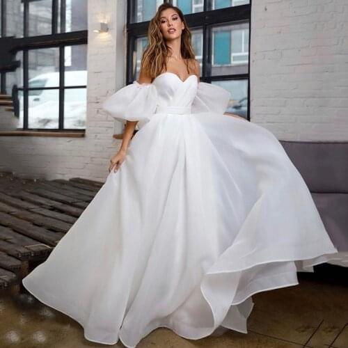 Princess White Wedding Dress Puff Short Sleeve Plus Size Bridal Dresses Lace up Back A Line Cheap Wedding Gowns Vestido de Noiva