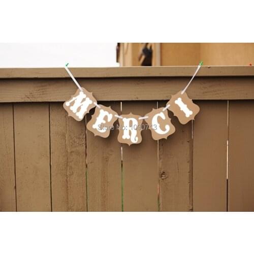 Free Shipping 1 X Handmade MERCI Banner French thank you Photo Props Wedding Party Decoration Supplies