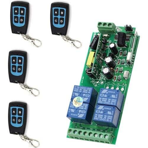 Wide Voltage AC85V- 250V 4CH Wireless RF Remote Control Switch 4 Transmitters Waterproof and Receiver Learning Code 315/433mhz