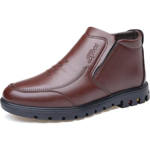 Shoes Men Winter Boots Business Genuine Leather Ankle High-top Cotton Man Snow Boots With Full Fur lining for father tyh6