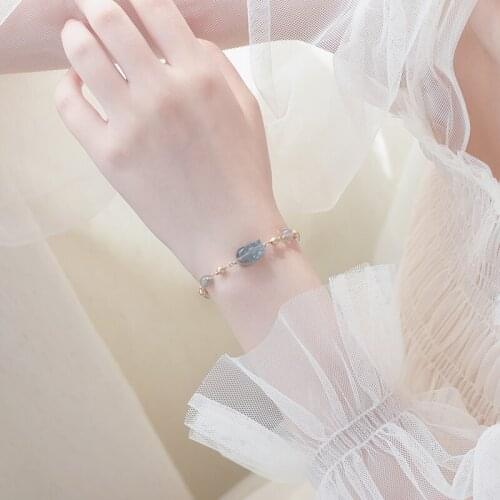 Gray moonlight stone small Chen Chen Bracelet female ins small group design girl friend birthday gift 14K Gold package