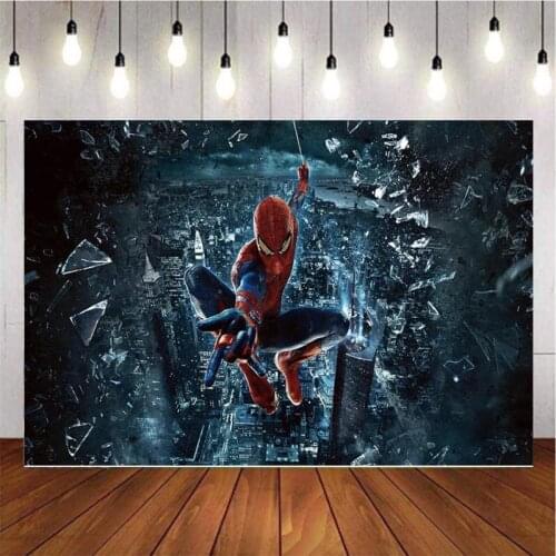 Cartoon City Hero Spider Photography Background Backdrop Kids Children Birthday Party Decoration Tapestry Photo Live Studio