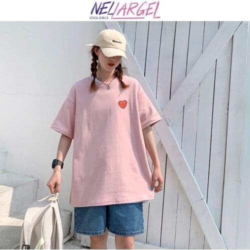 NELLARGEL Women Love Harajuku Korean Fashion Oversized T Shirts 2021 Summer Female Vintage Y2k Tee Girl Pink Kawaii T-shirts 5XL