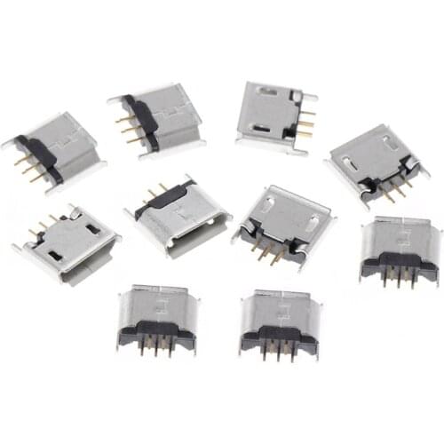 10 Pcs Micro USB Type B Female Socket 180 Degree 5-Pin SMD SMT Soldering Jack