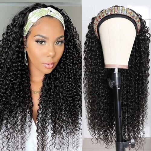 Headband Wig Curly Human Hair Wigs for Black Women Brazilian Kinky Curly Natural Human Hair Headband Wigs Scarf No Gluelees Remy