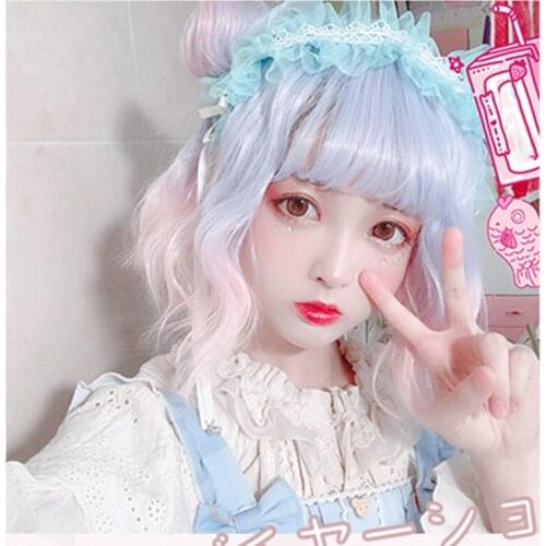 Kawaii Beautiful Short Curly women Hair Blue unique Wig Synthetic wig Lolita Gothic Hair women Fashion Girls Wig Party Cute Hair