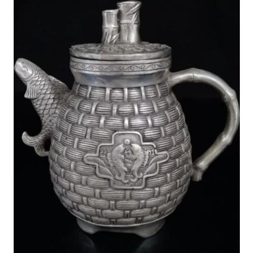 China White copper fish basket shape teapot crafts statue