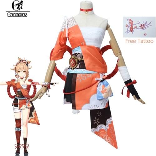 ROLECOS Game Genshin Impact Yoimiya Cosplay Costume Yoimiya Cosplay Costume Sexy Women Outfits Halloween Bandage Skirt Full Set