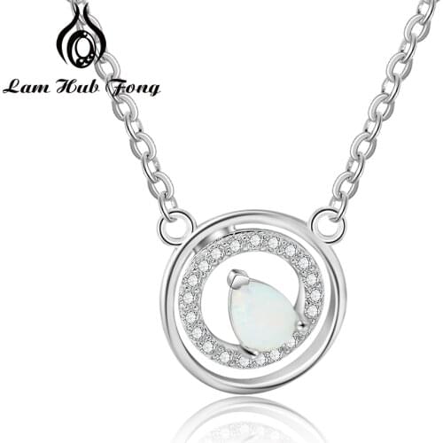 Circle Round Necklaces for Women Cubic Zirconia Water Drop Opal Stone Necklaces Fashion Wedding Jewelry Gifts (Lam Hub Fong)