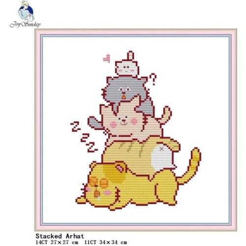 Kitten Stacked Arhat Cross Stitch Kits DIY Animal Pattern 14CT 11CT Count Canvas Embroidery Needle Set Home Decoration Painting